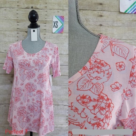 LuLaRoe Perfect T XS NWT - Pale Peachy Pink & Orange /Pale Blue Floral Print - Picture 1 of 1
